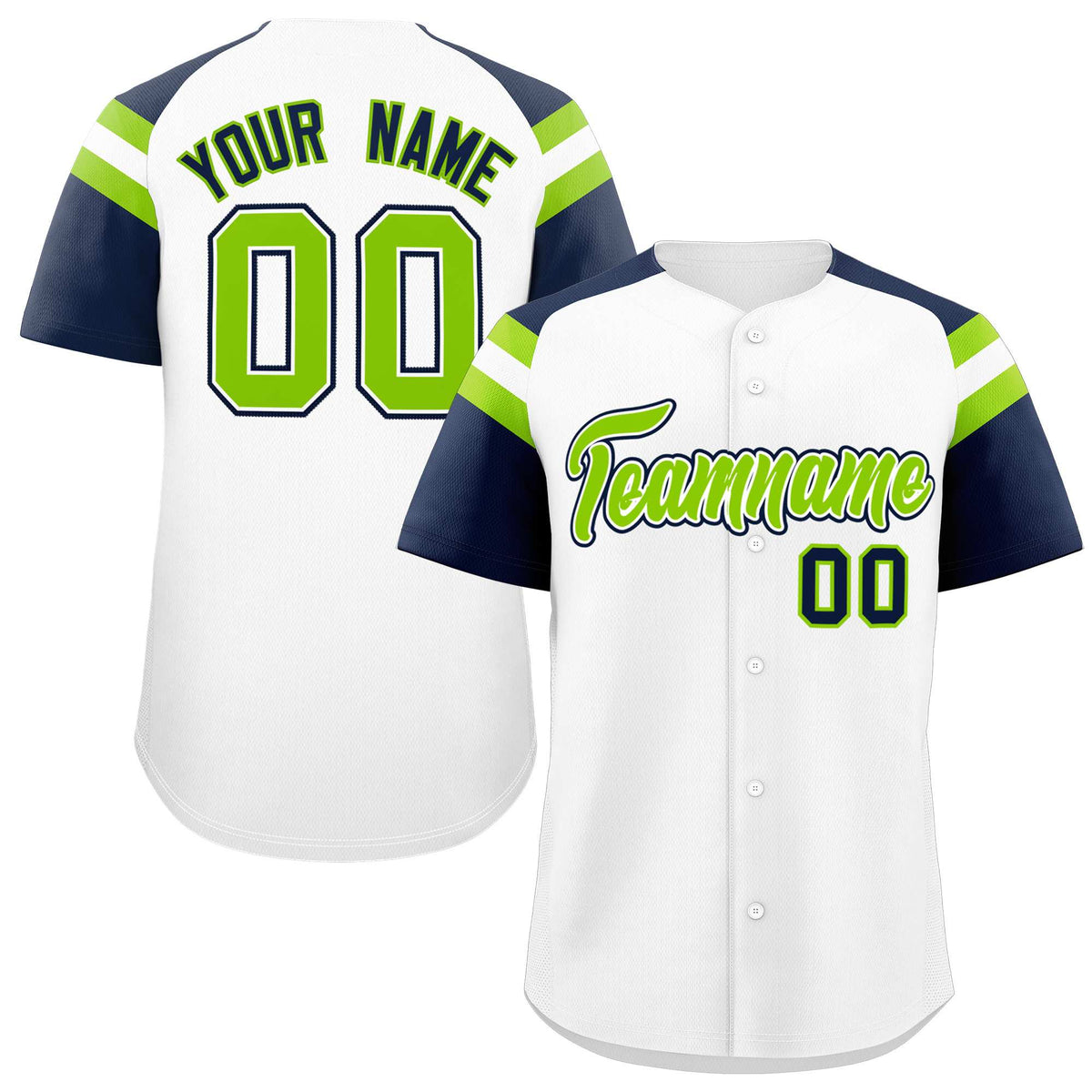 Custom White Navy Contrast Raglan Sleeves Authentic Baseball Jersey| KXKSHOP