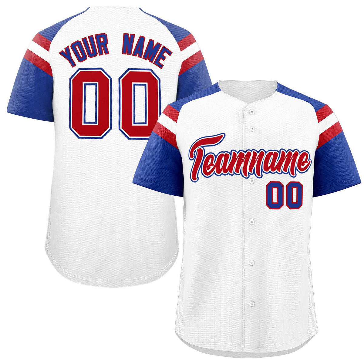 Custom White Royal Contrast Raglan Sleeves Authentic Baseball Jersey| KXKSHOP