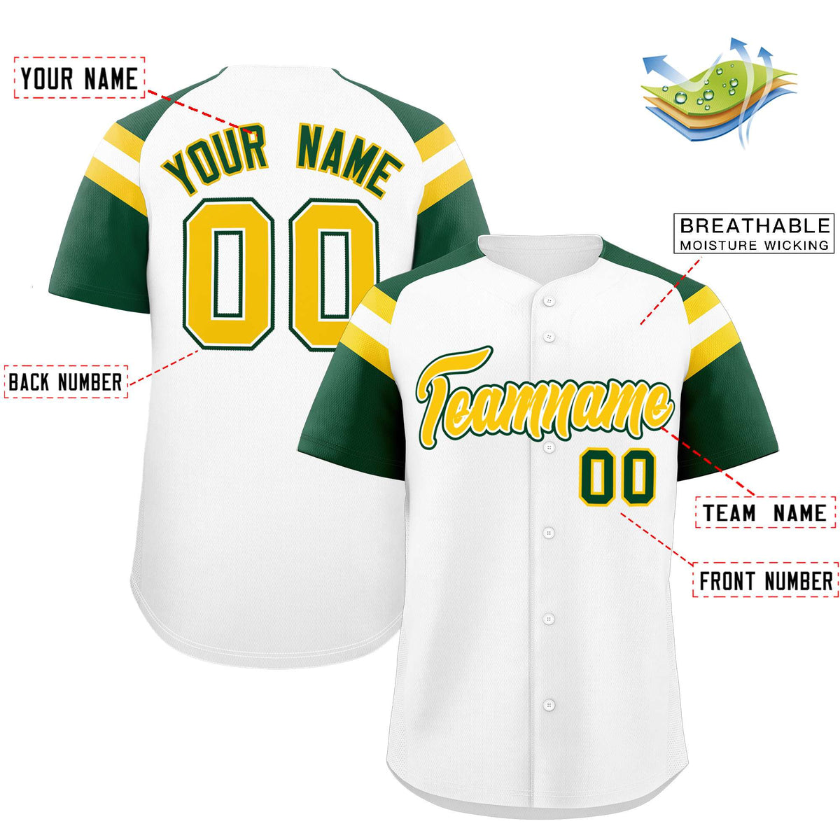Custom White Green Contrast Raglan Sleeves Authentic Baseball Jersey| KXKSHOP
