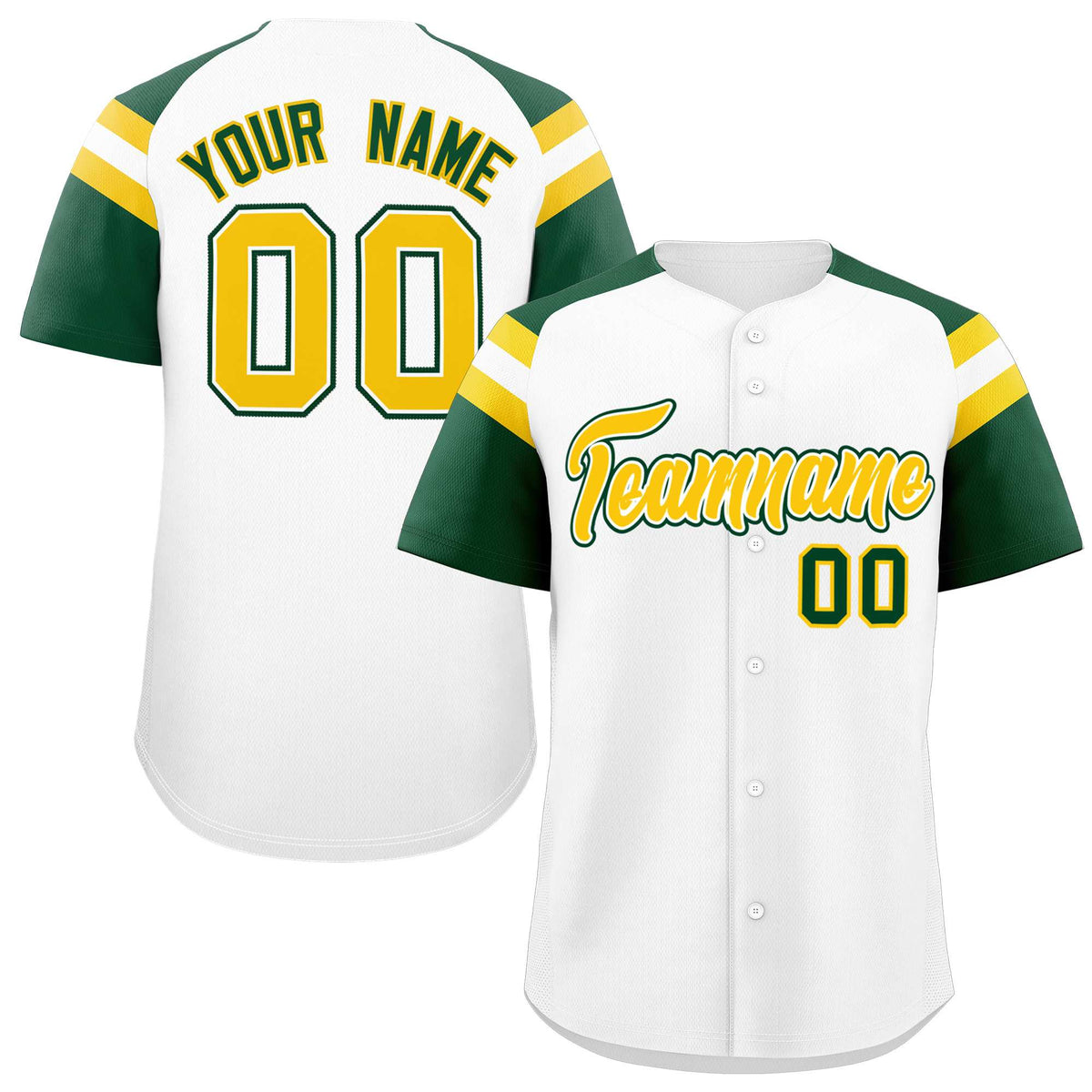 Custom White Green Contrast Raglan Sleeves Authentic Baseball Jersey| KXKSHOP
