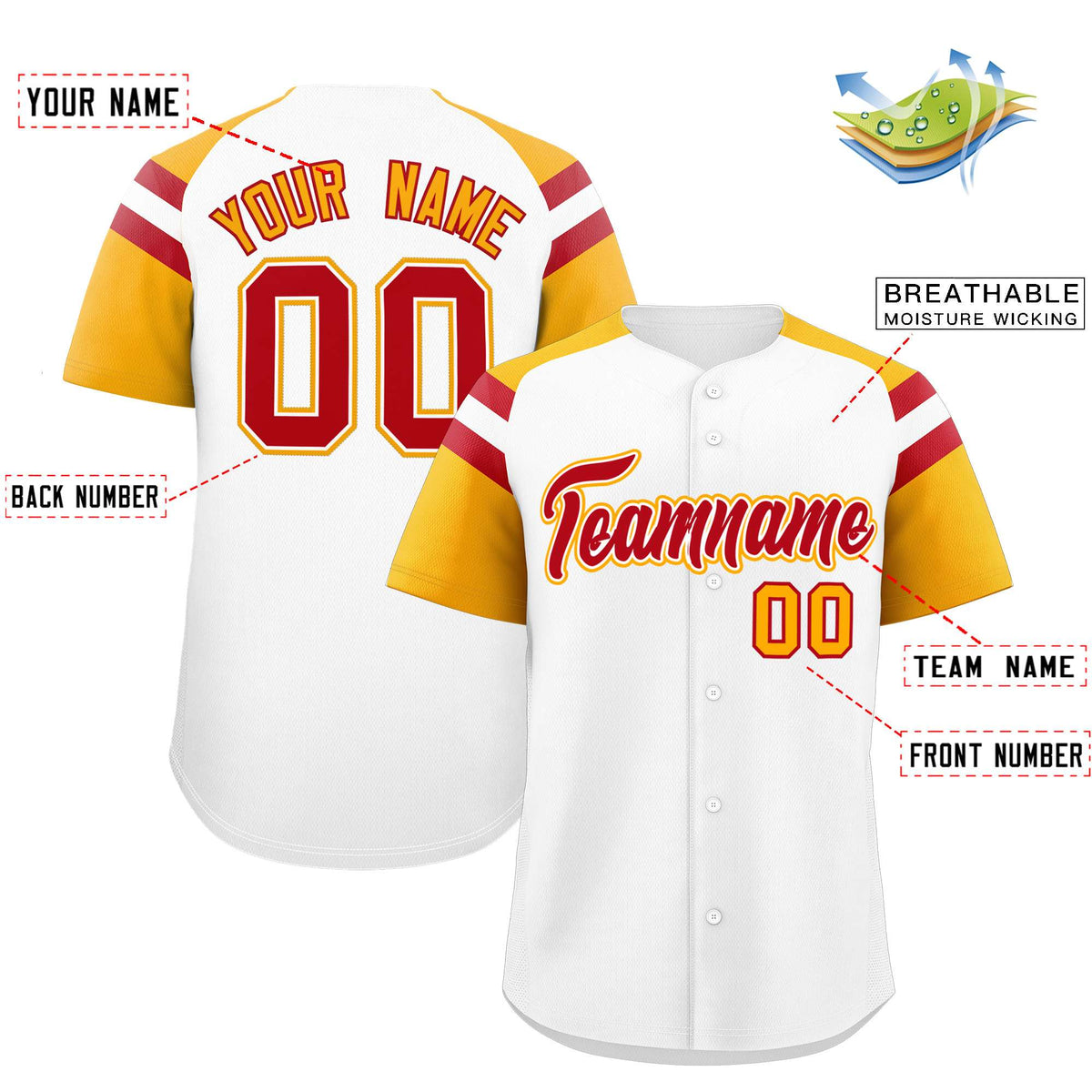 Custom White Yellow Contrast Raglan Sleeves Authentic Baseball Jersey| KXKSHOP