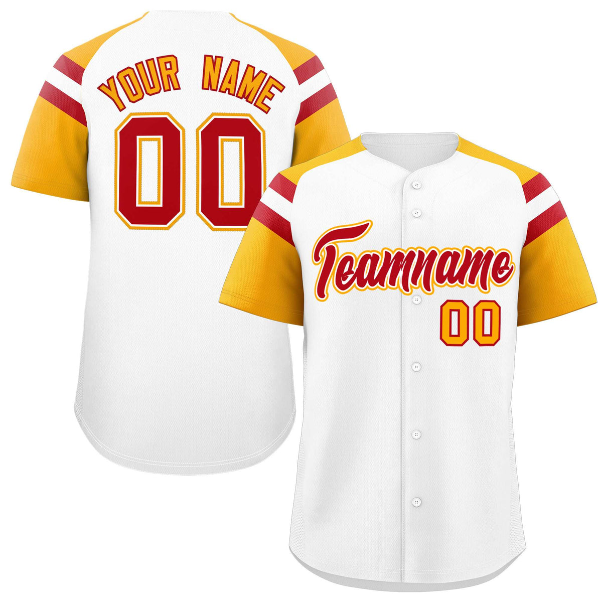 Custom White Yellow Contrast Raglan Sleeves Authentic Baseball Jersey| KXKSHOP