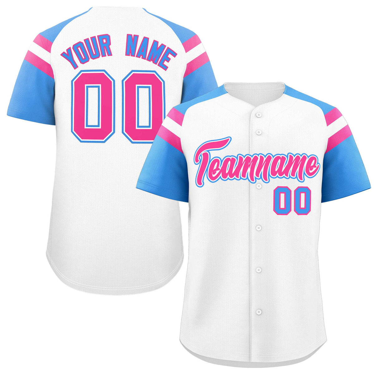 Custom White Powder Blue Contrast Raglan Sleeves Authentic Baseball Jersey| KXKSHOP