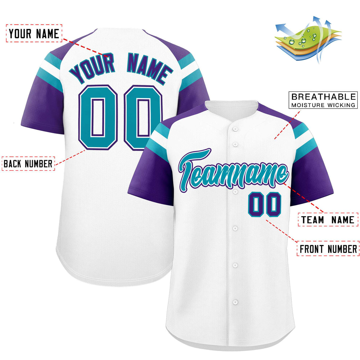 Custom White Purple Contrast Raglan Sleeves Authentic Baseball Jersey| KXKSHOP