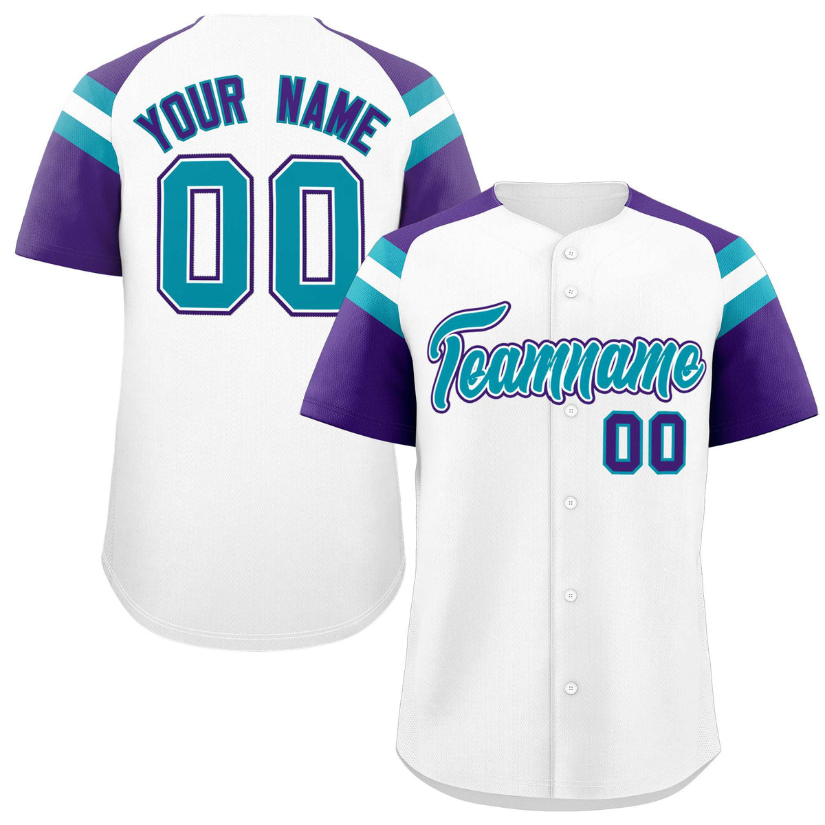 Custom White Purple Contrast Raglan Sleeves Authentic Baseball Jersey| KXKSHOP