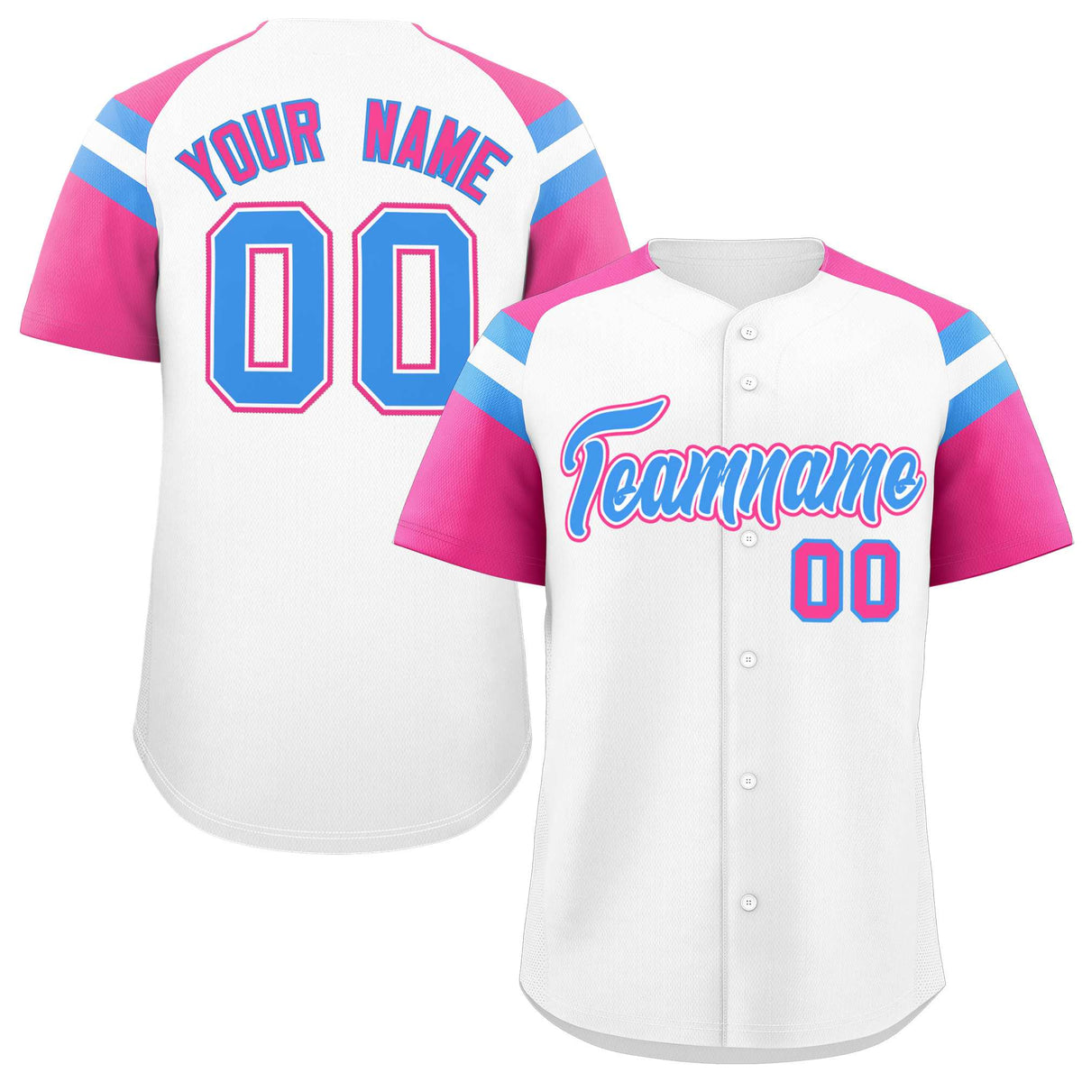 Custom White Pink Contrast Raglan Sleeves Authentic Baseball Jersey| KXKSHOP