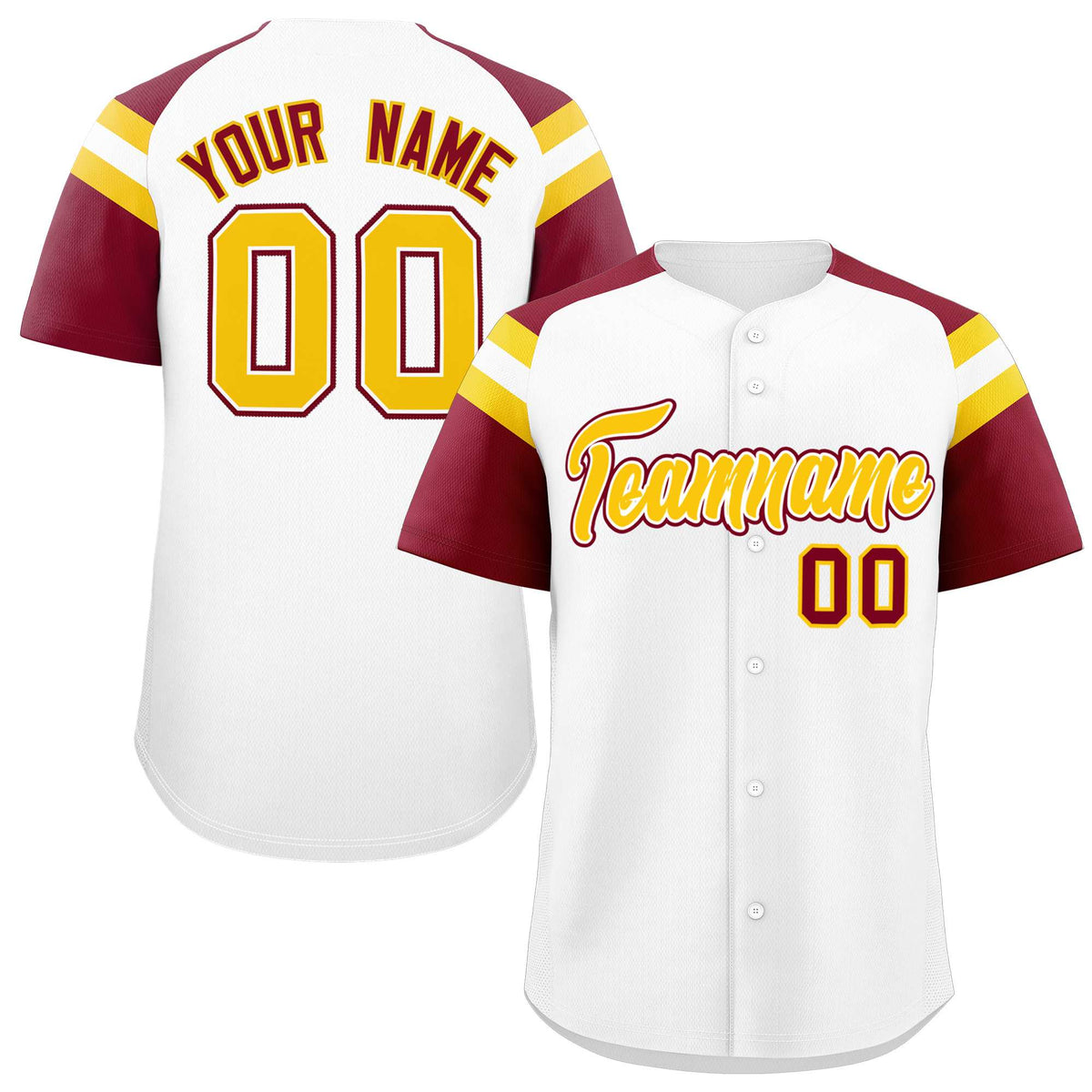 Custom White Crimson Contrast Raglan Sleeves Authentic Baseball Jersey| KXKSHOP