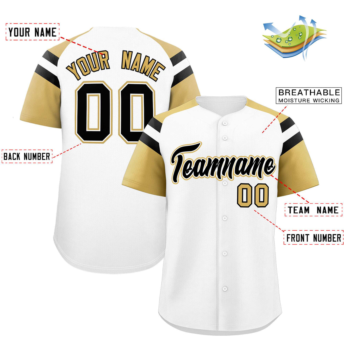Custom White Old Gold Contrast Raglan Sleeves Authentic Baseball Jersey| KXKSHOP