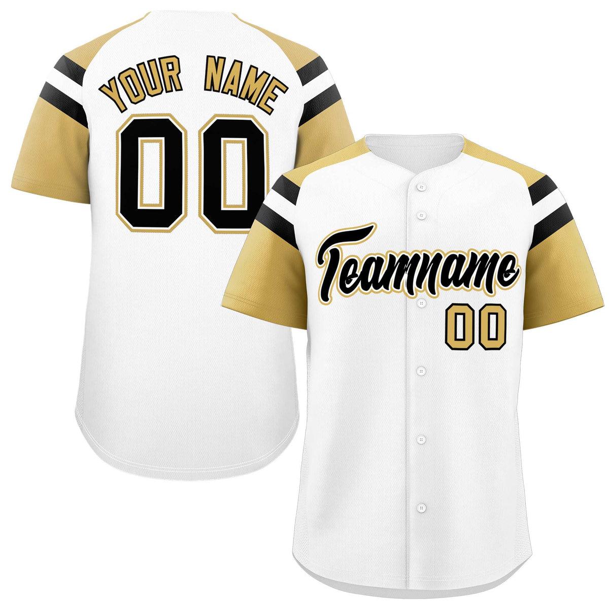 Custom White Old Gold Contrast Raglan Sleeves Authentic Baseball Jersey| KXKSHOP