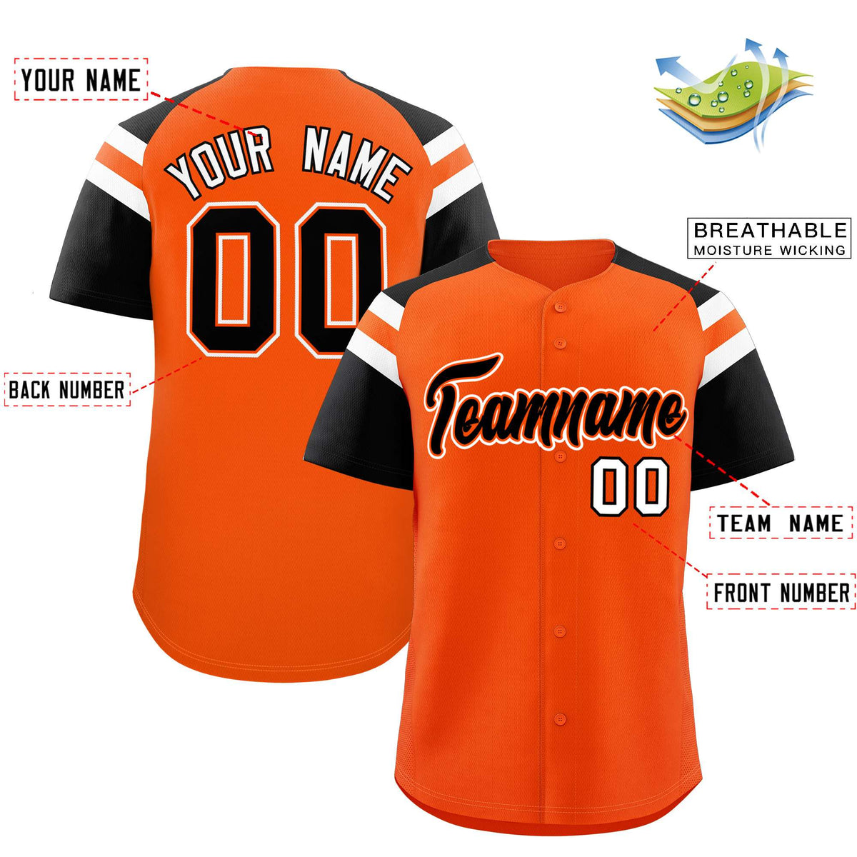 Custom Orange Black Contrast Raglan Sleeves Authentic Baseball Jersey| KXKSHOP