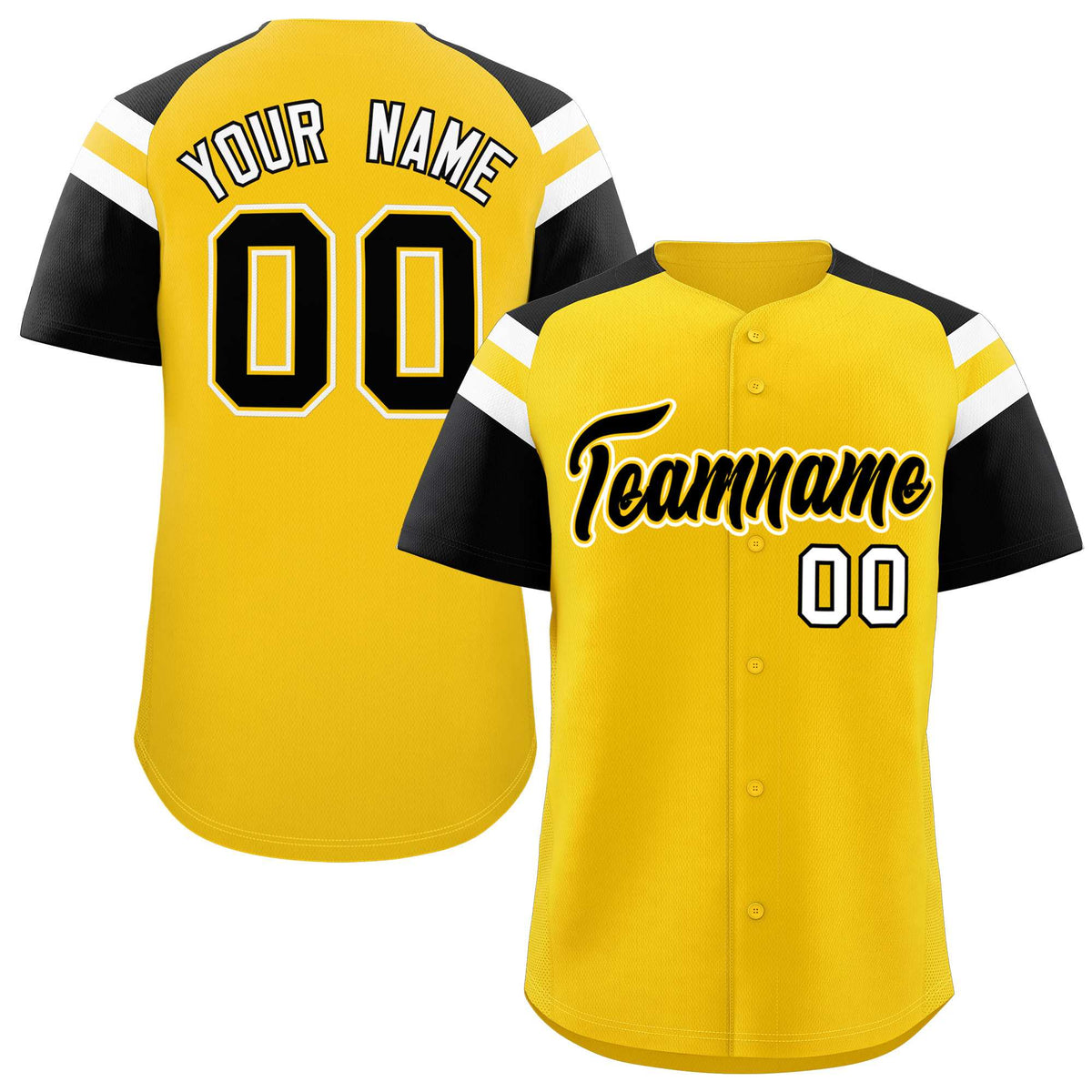 Custom Gold Black Contrast Raglan Sleeves Authentic Baseball Jersey| KXKSHOP