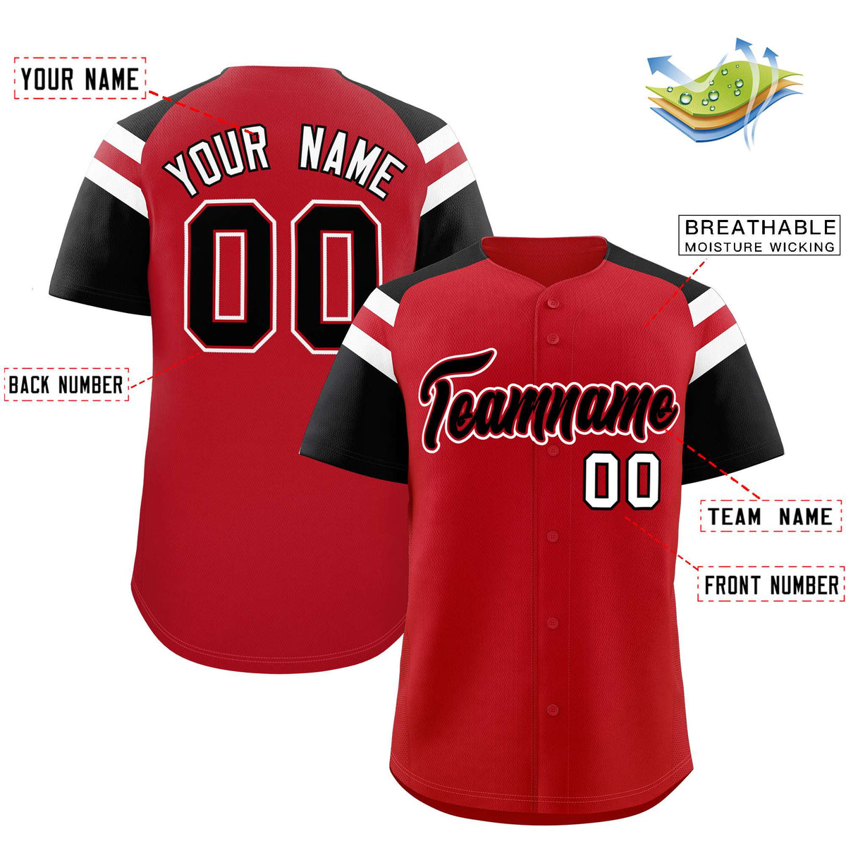 Custom Red Black Contrast Raglan Sleeves Authentic Baseball Jersey| KXKSHOP