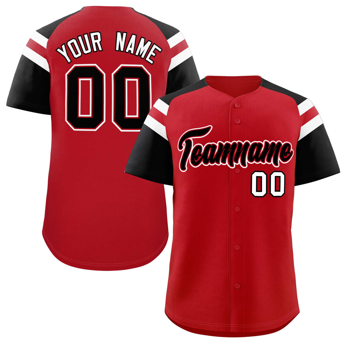 Custom Red Black Contrast Raglan Sleeves Authentic Baseball Jersey| KXKSHOP