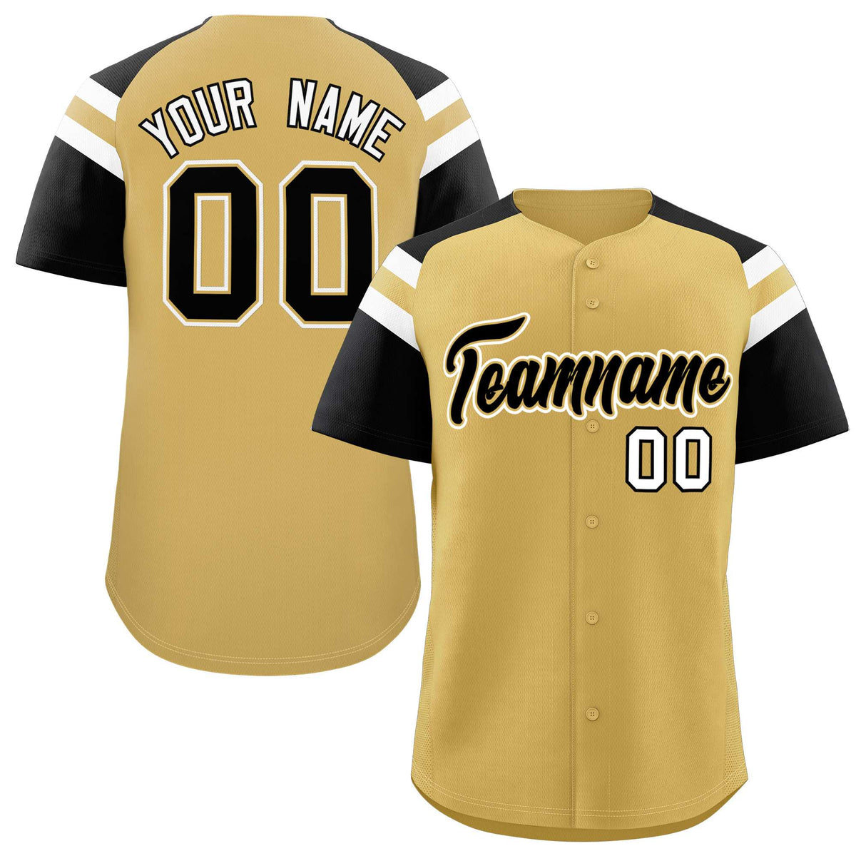 Custom Old Gold Black Contrast Raglan Sleeves Authentic Baseball Jersey| KXKSHOP