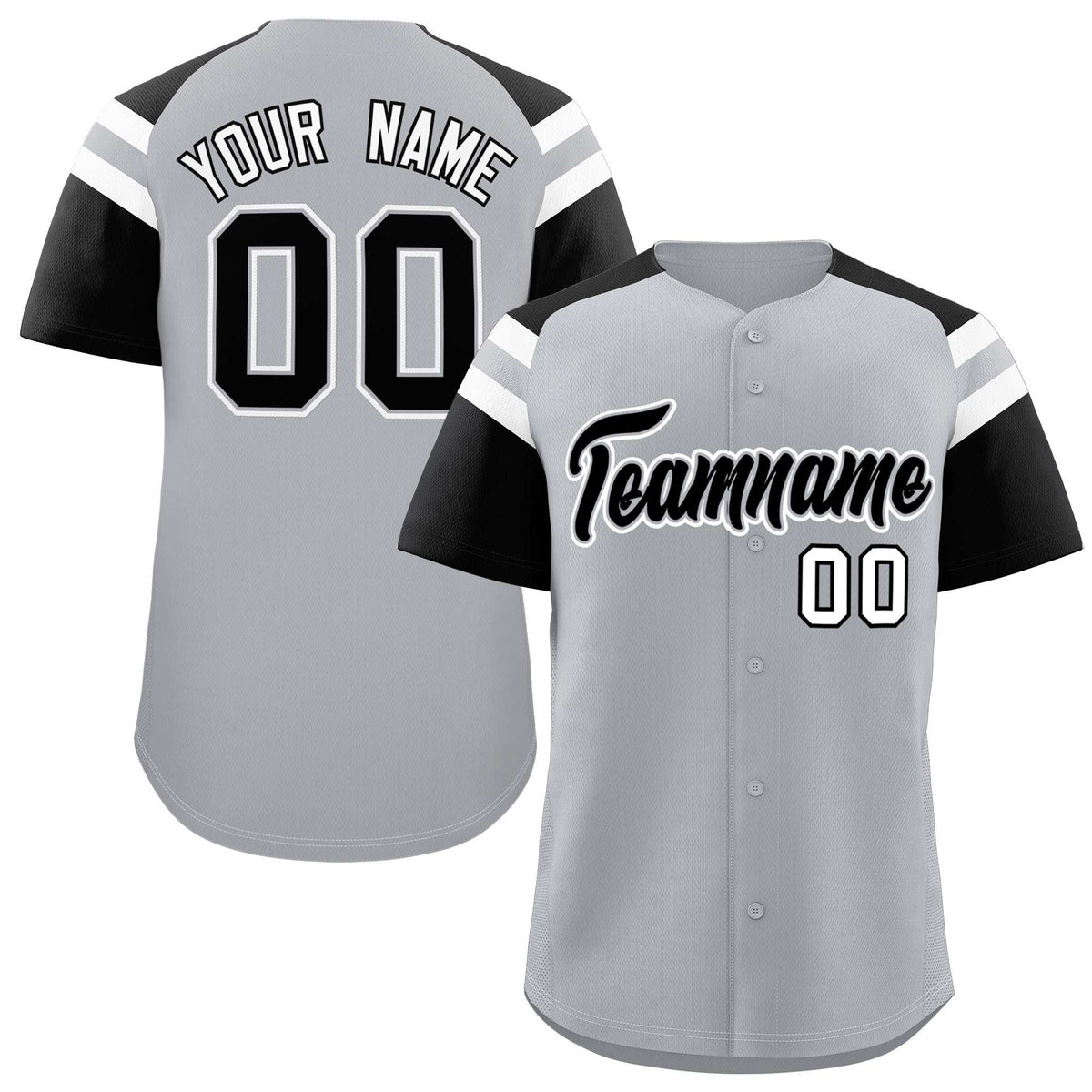 Custom Silver Black Contrast Raglan Sleeves Authentic Baseball Jersey| KXKSHOP