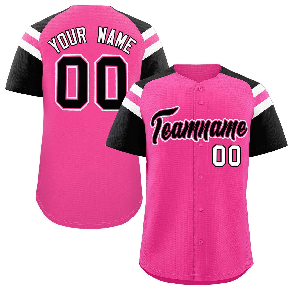 Custom Pink Black Contrast Raglan Sleeves Authentic Baseball Jersey| KXKSHOP