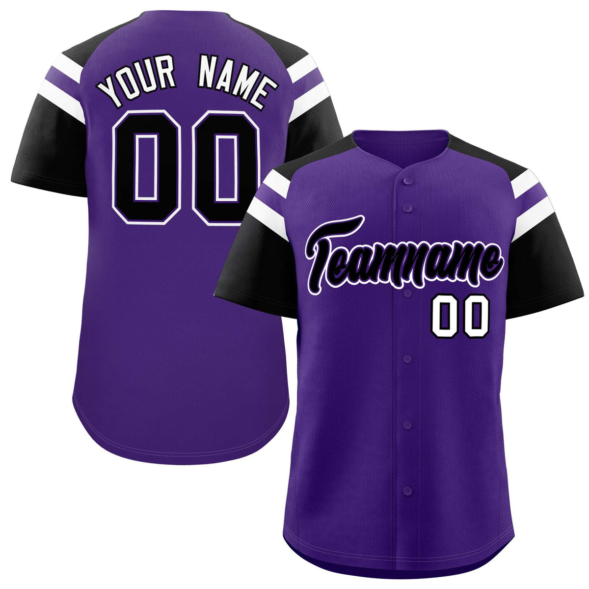 Custom Purple Black Contrast Raglan Sleeves Authentic Baseball Jersey| KXKSHOP