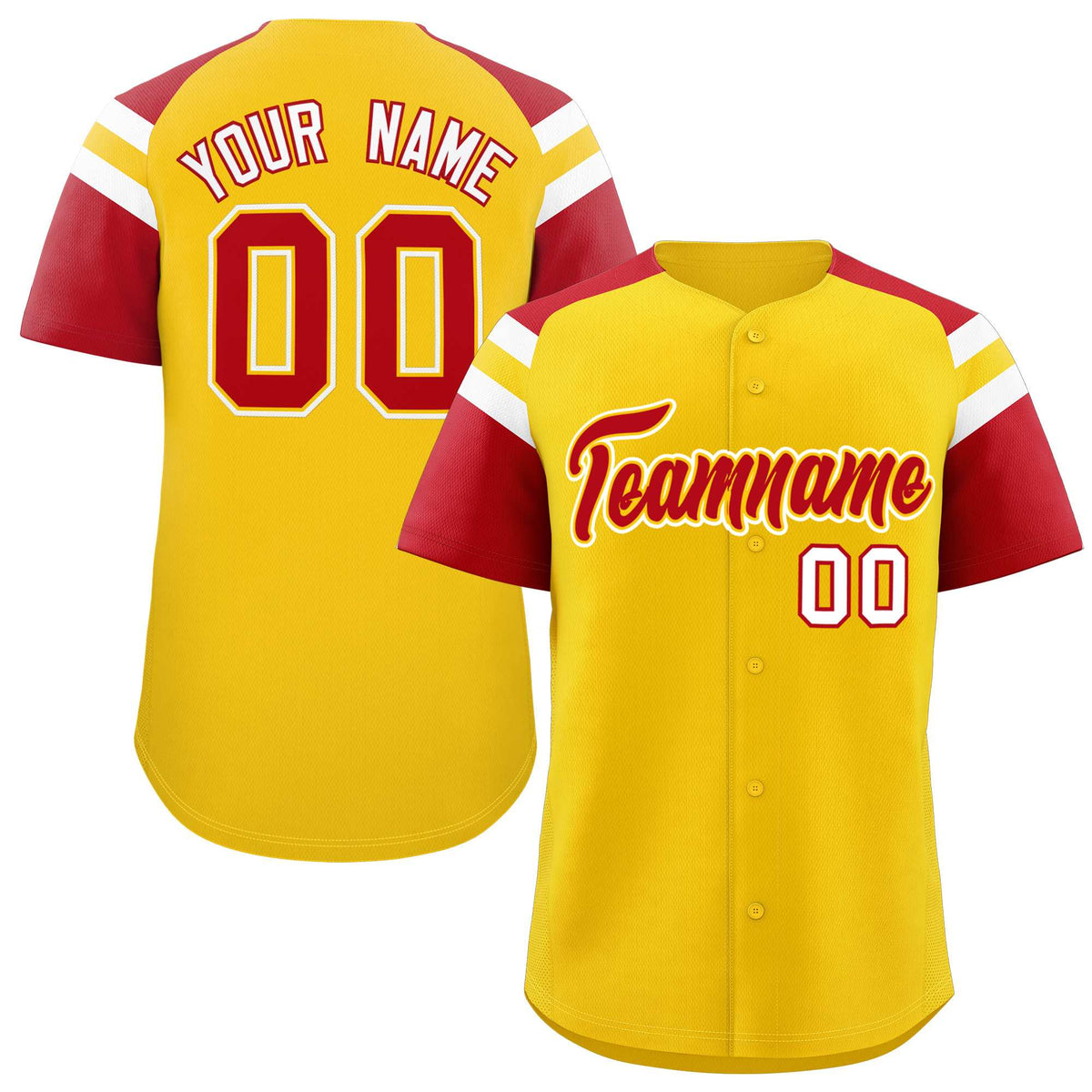Custom Gold Red Contrast Raglan Sleeves Authentic Baseball Jersey| KXKSHOP