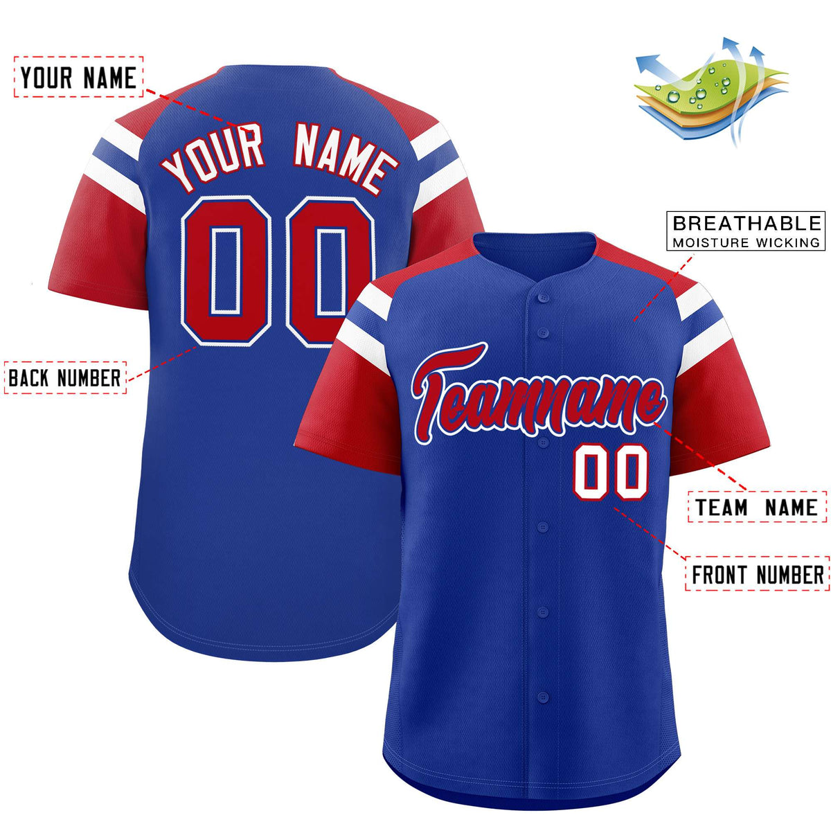 Custom Royal Red Contrast Raglan Sleeves Authentic Baseball Jersey| KXKSHOP