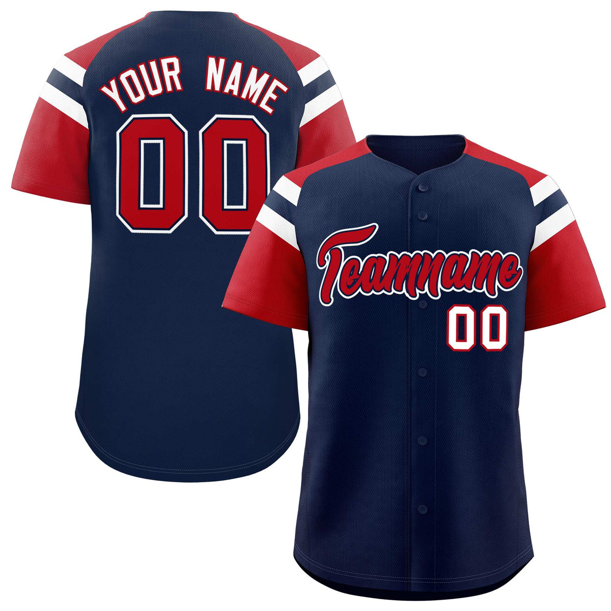 Custom Navy Red Contrast Raglan Sleeves Authentic Baseball Jersey| KXKSHOP