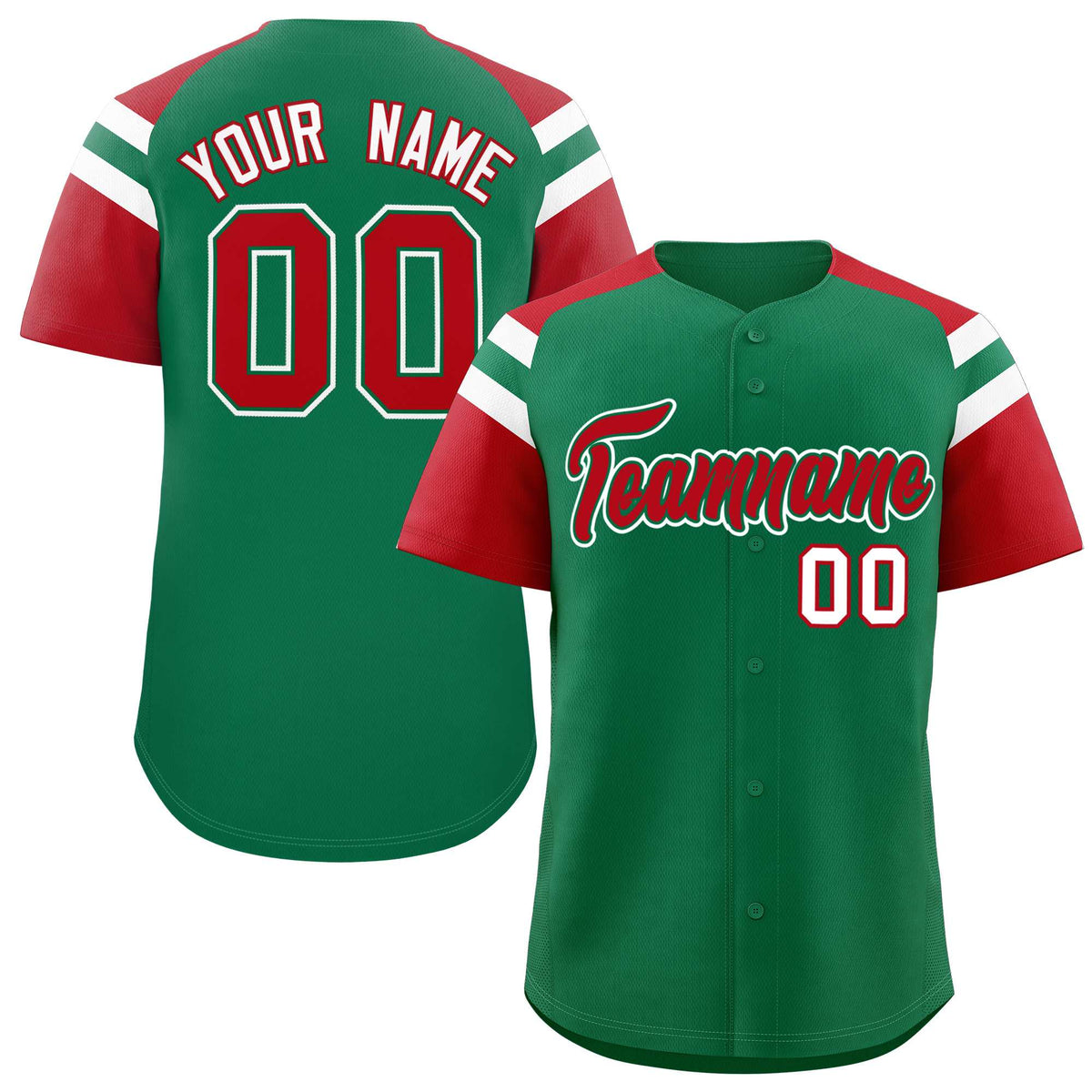 Custom Kelly Green Red Contrast Raglan Sleeves Authentic Baseball Jersey| KXKSHOP