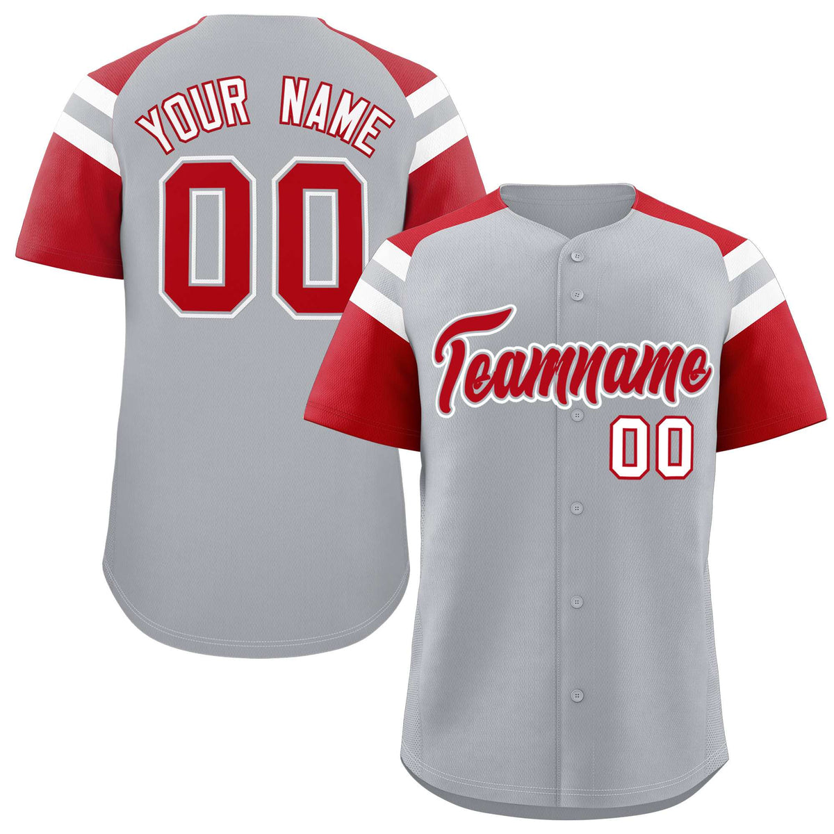 Custom Silver Red Contrast Raglan Sleeves Authentic Baseball Jersey| KXKSHOP