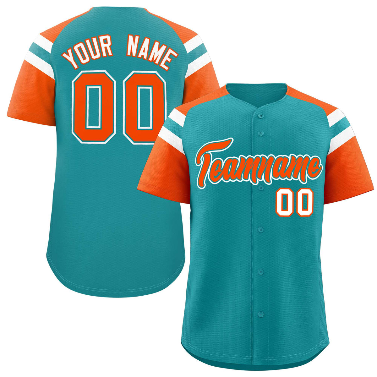 Custom Aqua Orange Contrast Raglan Sleeves Authentic Baseball Jersey| KXKSHOP