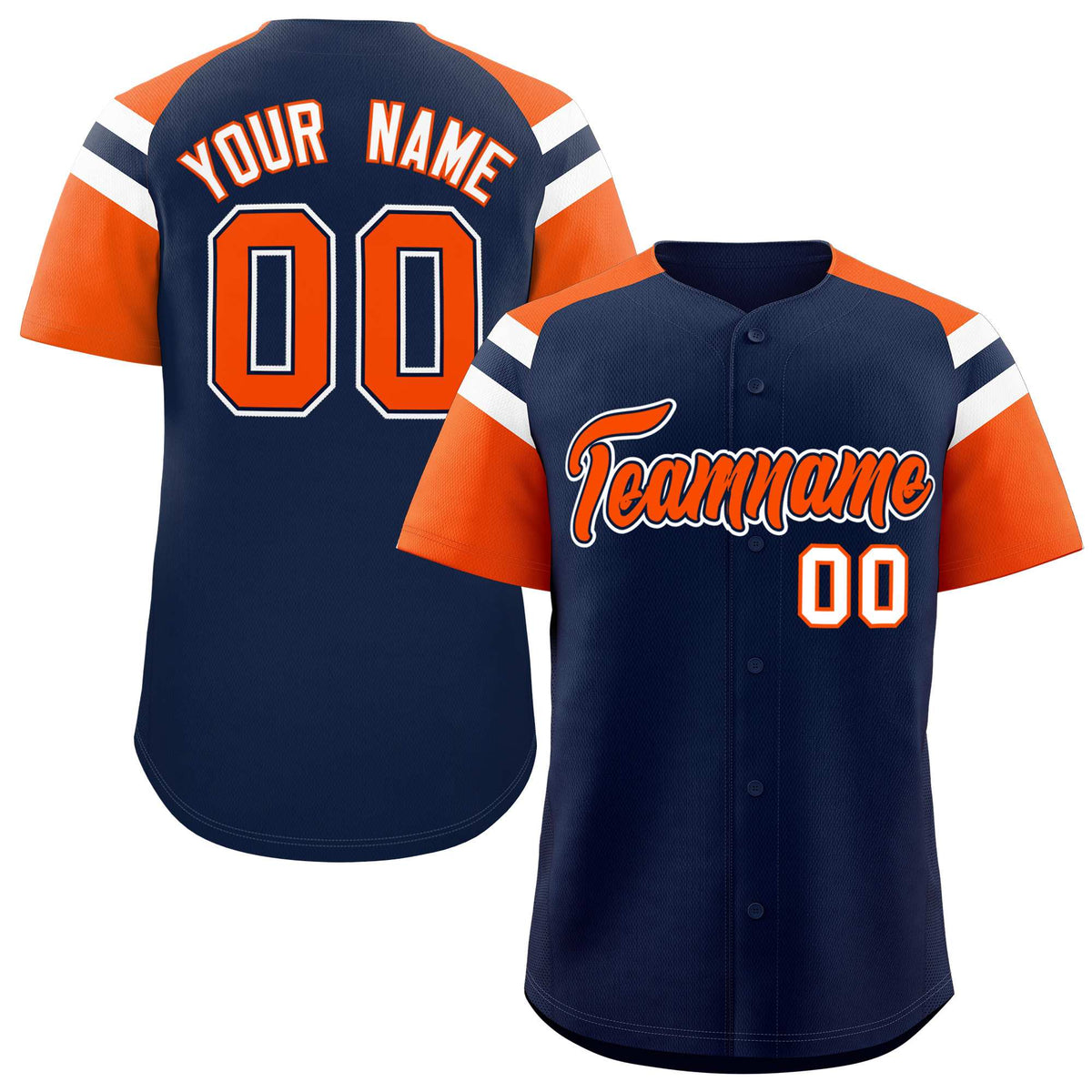Custom Navy Orange Contrast Raglan Sleeves Authentic Baseball Jersey| KXKSHOP