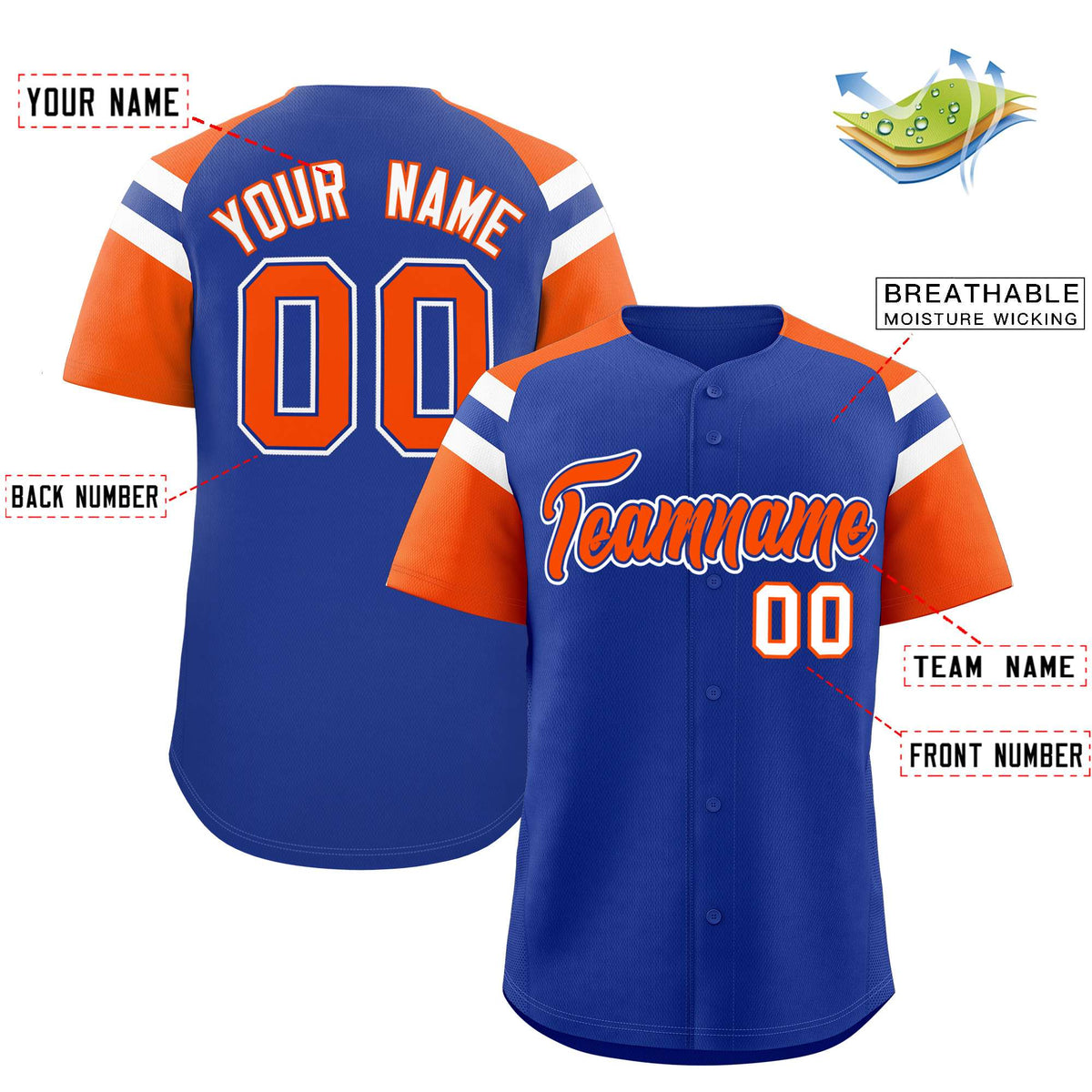 Custom Royal Orange Contrast Raglan Sleeves Authentic Baseball Jersey| KXKSHOP