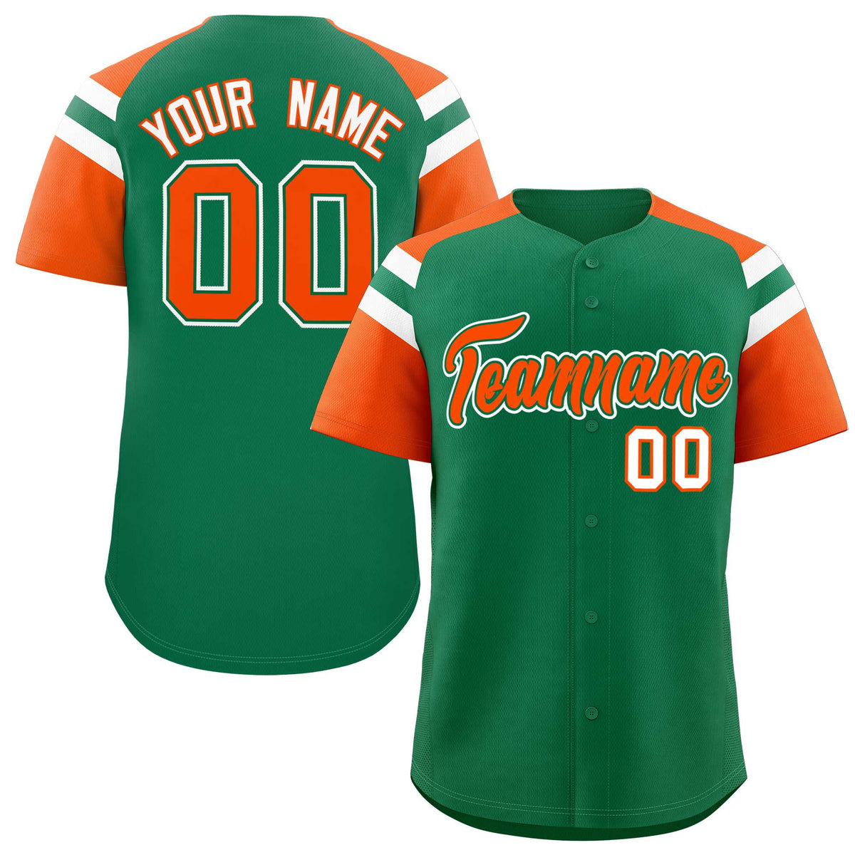 Custom Kelly Green Orange Contrast Raglan Sleeves Authentic Baseball Jersey| KXKSHOP