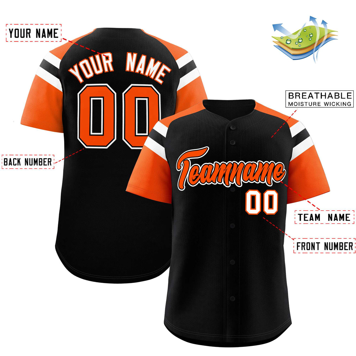 Custom Black Orange Contrast Raglan Sleeves Authentic Baseball Jersey| KXKSHOP