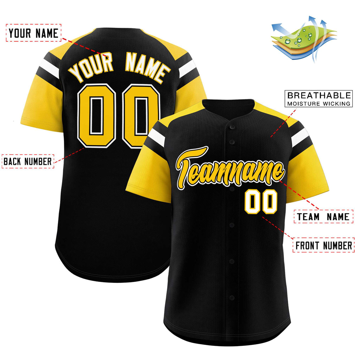 Custom Black Gold Contrast Raglan Sleeves Authentic Baseball Jersey| KXKSHOP
