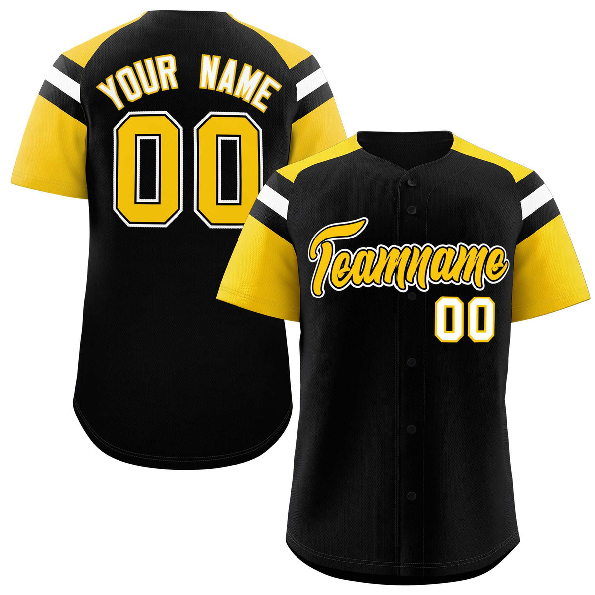 Custom Black Gold Contrast Raglan Sleeves Authentic Baseball Jersey| KXKSHOP