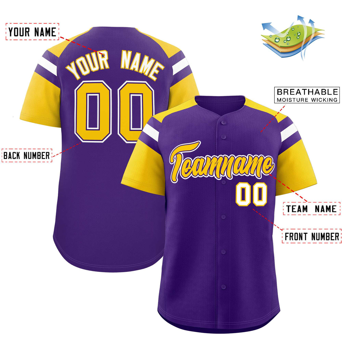 Custom Purple Gold Contrast Raglan Sleeves Authentic Baseball Jersey| KXKSHOP