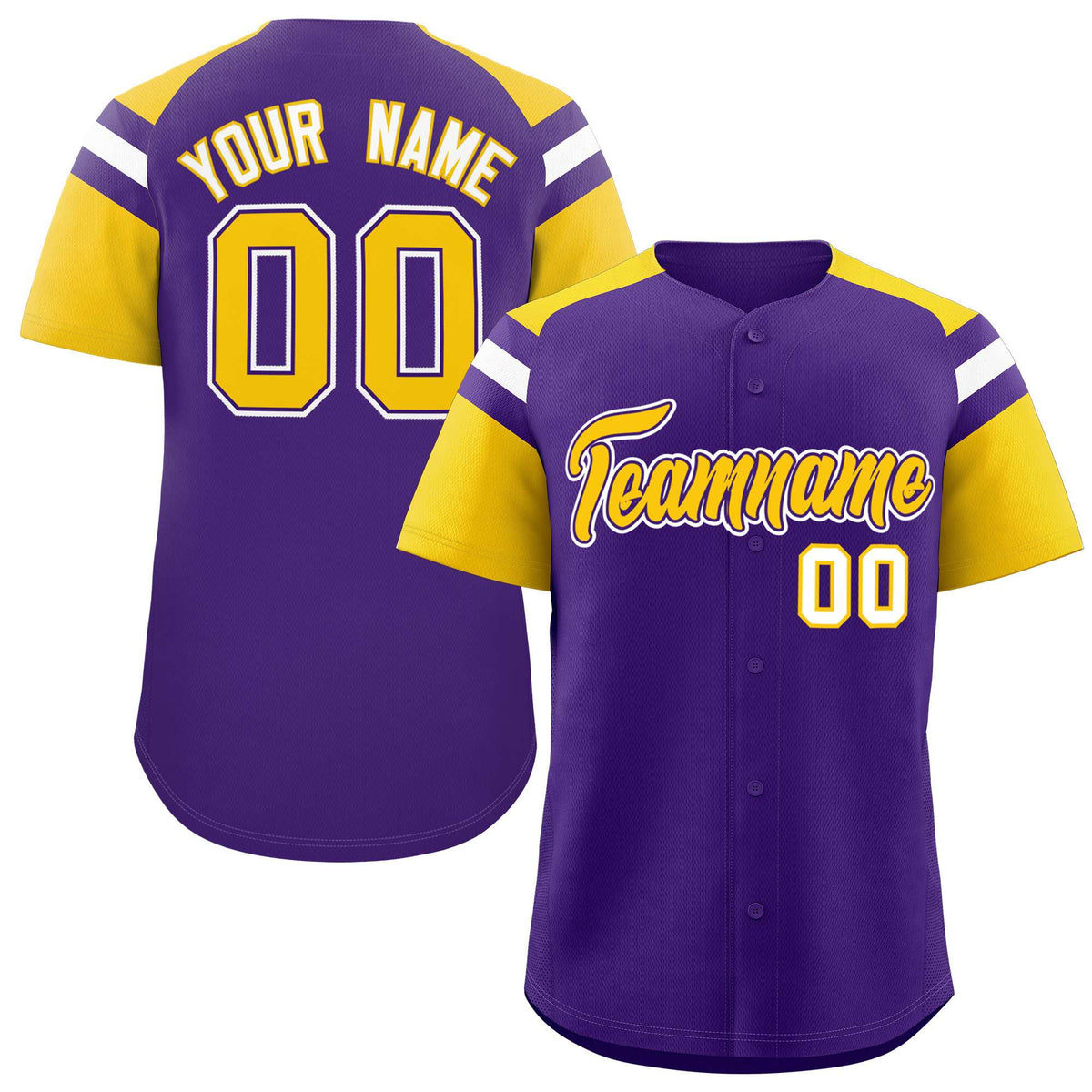 Custom Purple Gold Contrast Raglan Sleeves Authentic Baseball Jersey| KXKSHOP