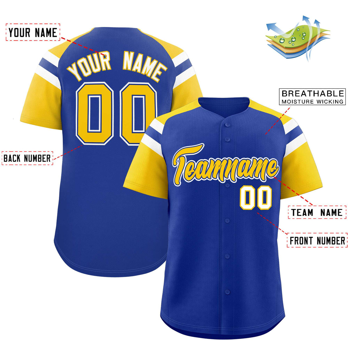 Custom Royal Gold Contrast Raglan Sleeves Authentic Baseball Jersey| KXKSHOP
