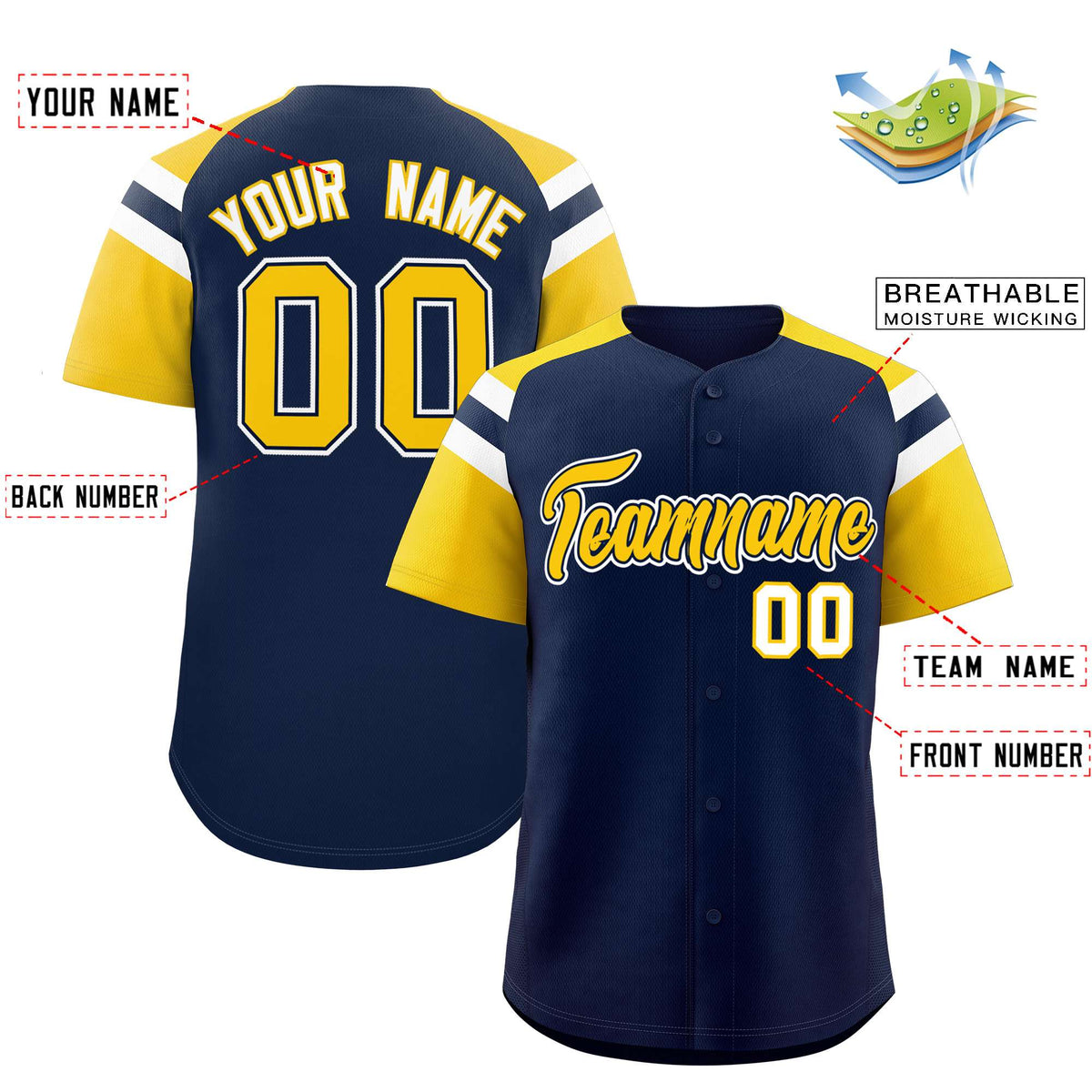 Custom Navy Gold Contrast Raglan Sleeves Authentic Baseball Jersey| KXKSHOP