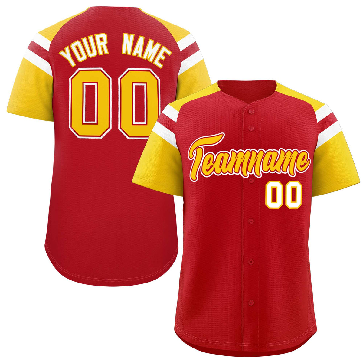 Custom Red Gold Contrast Raglan Sleeves Authentic Baseball Jersey| KXKSHOP