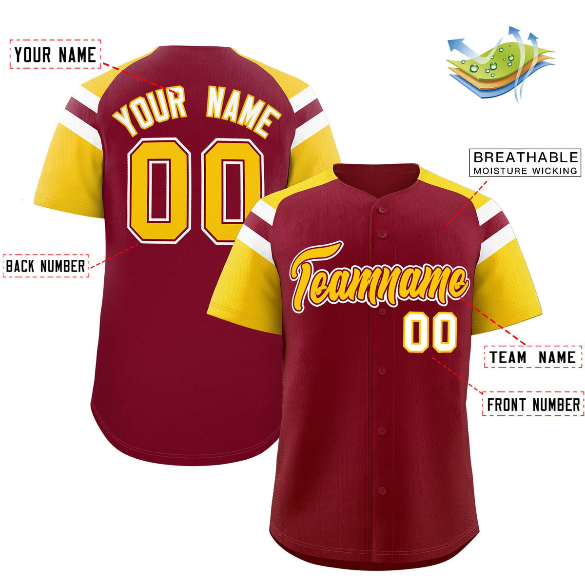 Custom Crimson Gold Contrast Raglan Sleeves Authentic Baseball Jersey| KXKSHOP