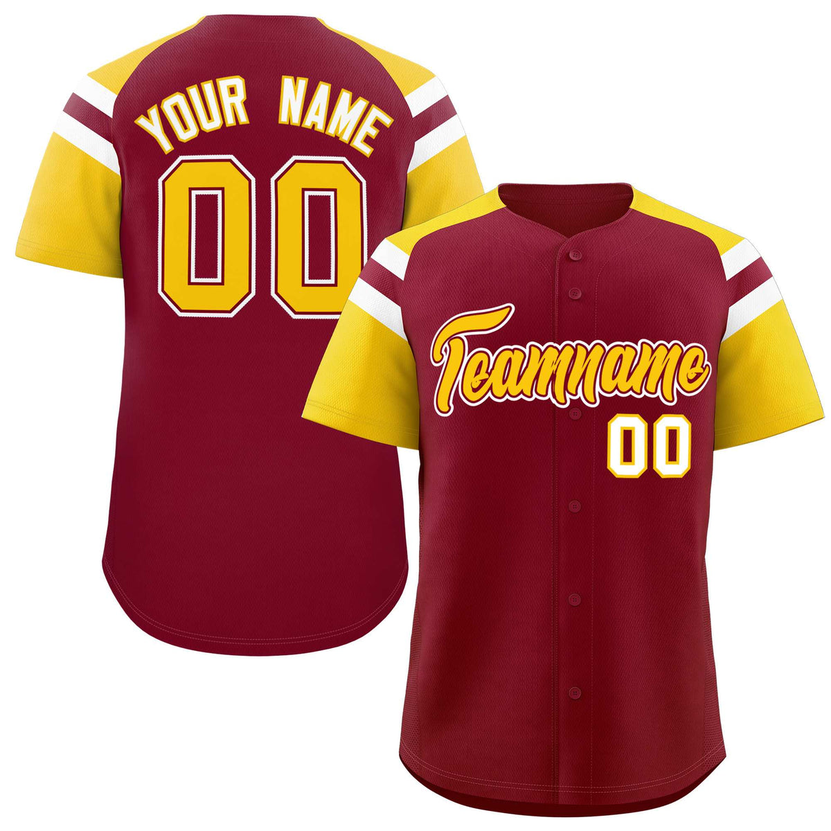 Custom Crimson Gold Contrast Raglan Sleeves Authentic Baseball Jersey| KXKSHOP