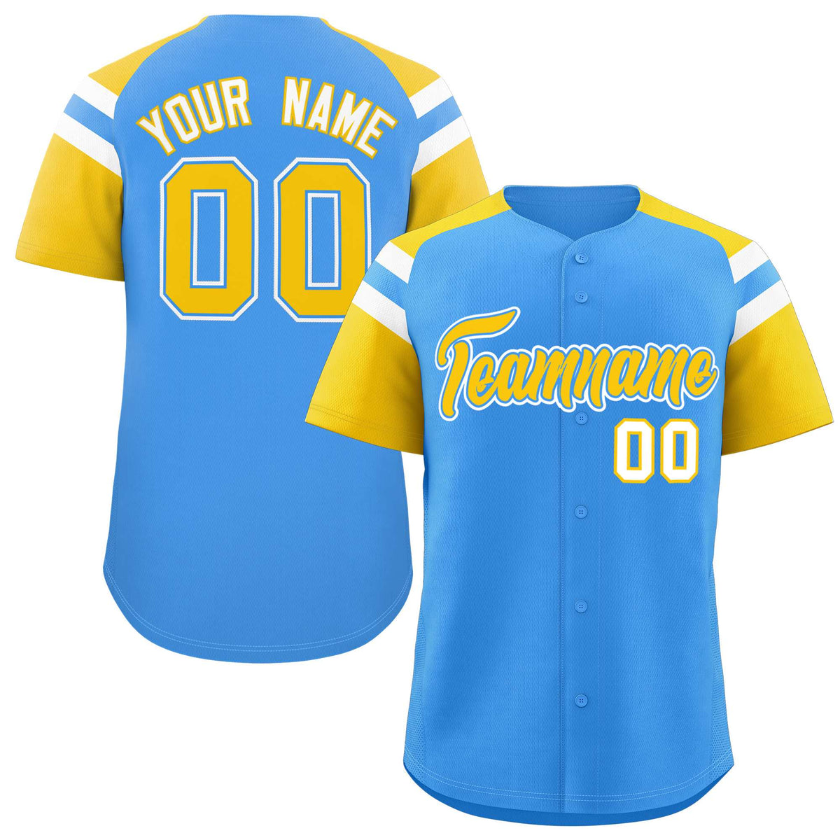 Custom Powder Blue Gold Contrast Raglan Sleeves Authentic Baseball Jersey| KXKSHOP