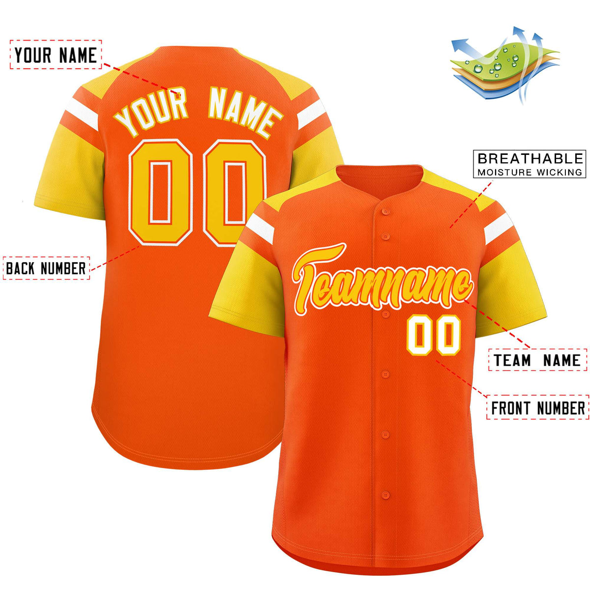 Custom Orange Gold Contrast Raglan Sleeves Authentic Baseball Jersey| KXKSHOP