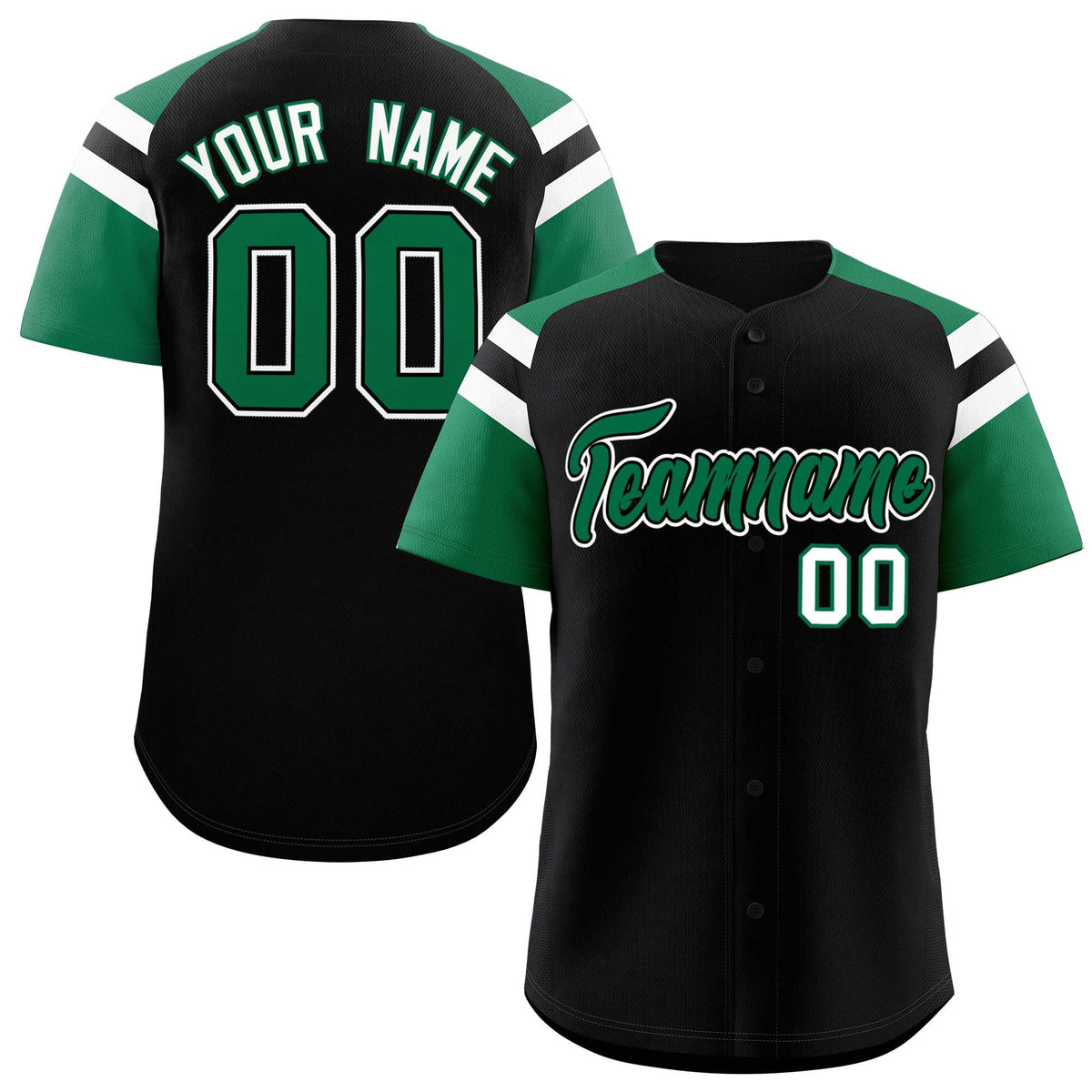 Custom Black Kelly Green Contrast Raglan Sleeves Authentic Baseball Jersey| KXKSHOP