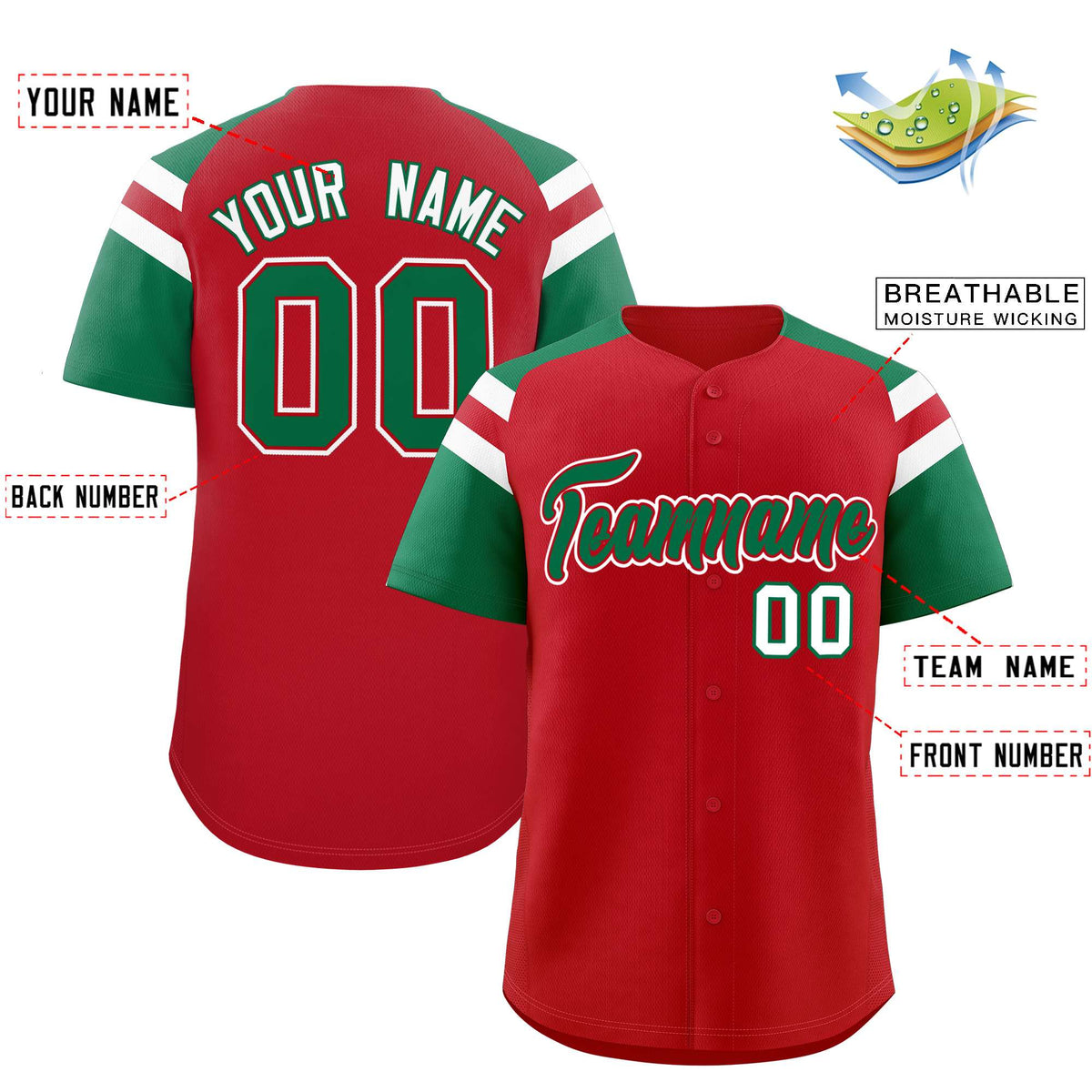 Custom Red Kelly Green Contrast Raglan Sleeves Authentic Baseball Jersey| KXKSHOP
