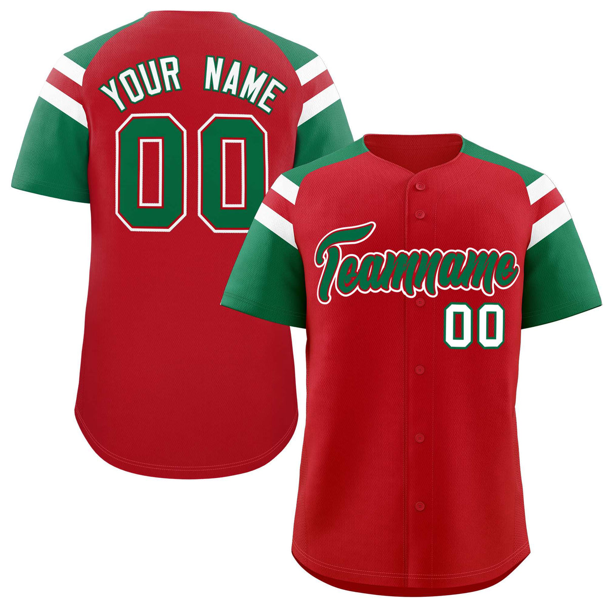Custom Red Kelly Green Contrast Raglan Sleeves Authentic Baseball Jersey| KXKSHOP