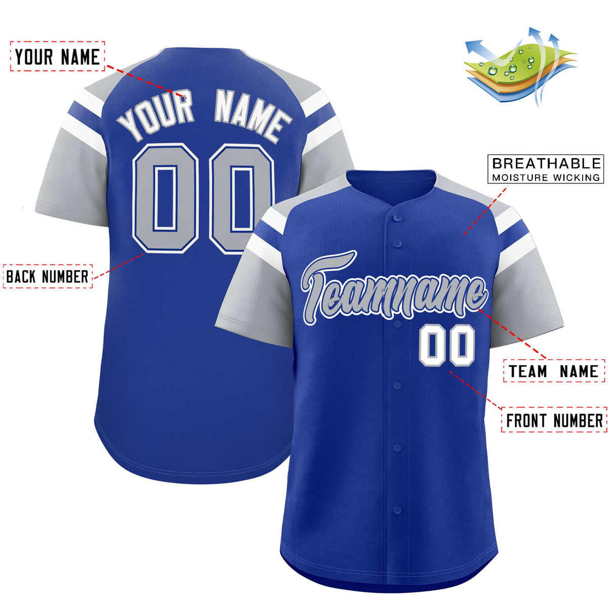 Custom Royal Silver Contrast Raglan Sleeves Authentic Baseball Jersey| KXKSHOP