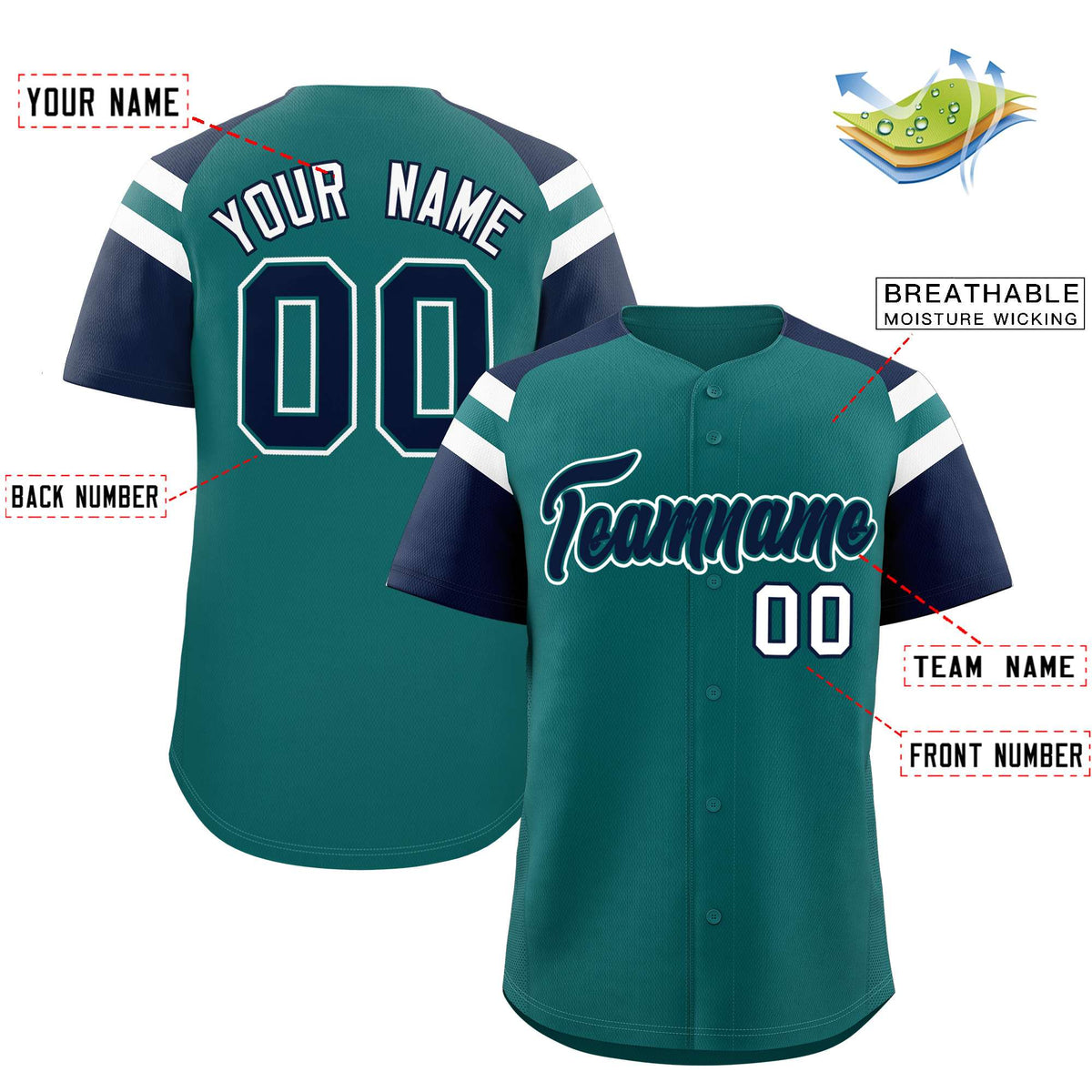Custom Aqua Navy Contrast Raglan Sleeves Authentic Baseball Jersey| KXKSHOP