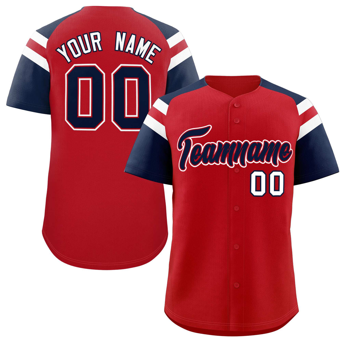 Custom Red Navy Contrast Raglan Sleeves Authentic Baseball Jersey| KXKSHOP