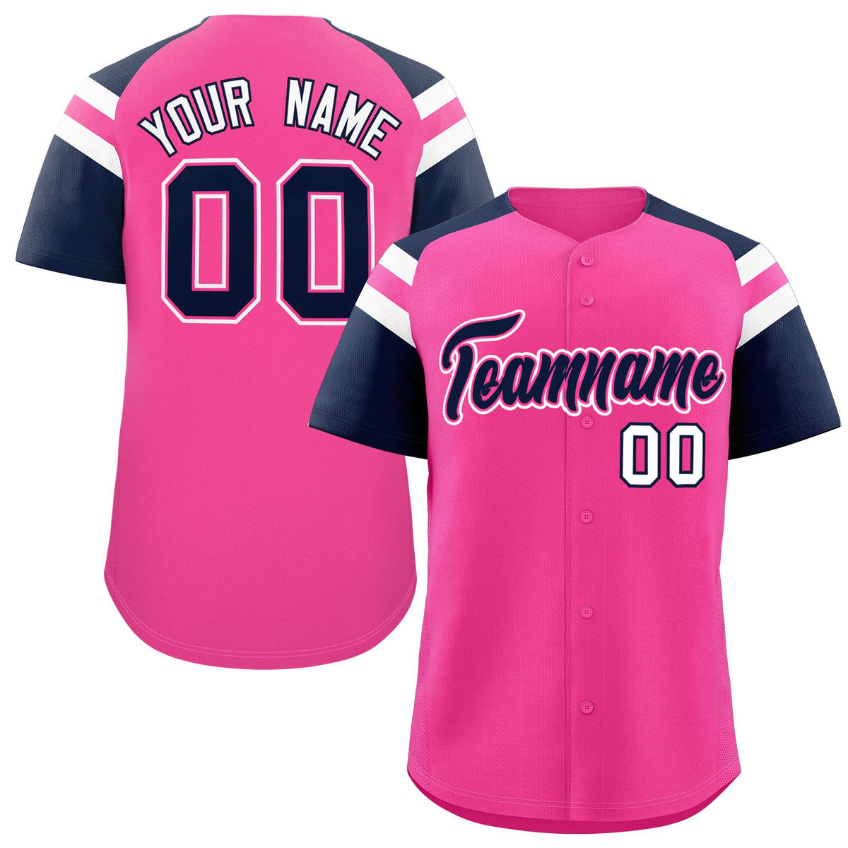 Custom Pink Navy Contrast Raglan Sleeves Authentic Baseball Jersey| KXKSHOP