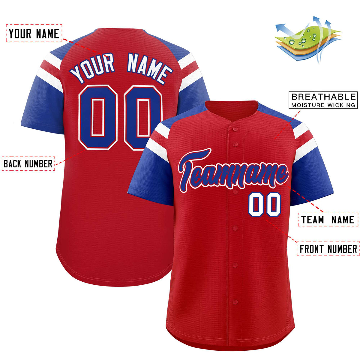 Custom Red Royal Contrast Raglan Sleeves Authentic Baseball Jersey| KXKSHOP